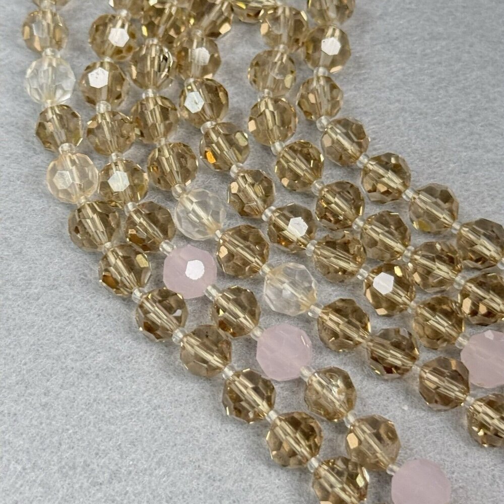 Banana Republic Necklace Smoky Clear Pink Faceted Sparkling Beads Layer Long 36"